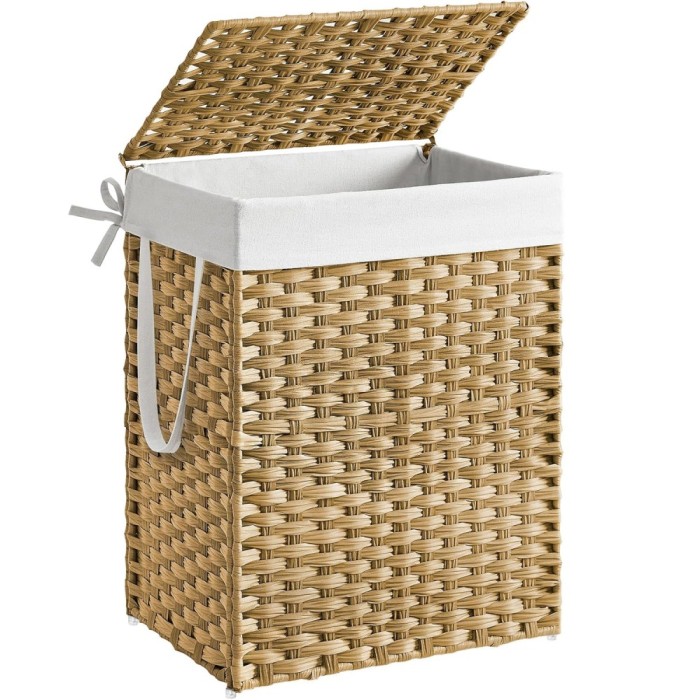 SONGMICS Cos rufe cu capac, ratan sintetic si sac detasabil, 90 L, 46x33x60 cm, natur Household NewTrend