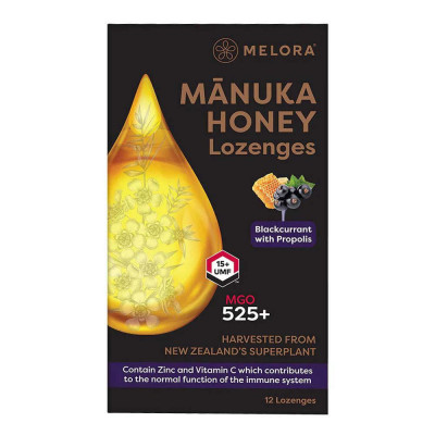 Dropsuri din Miere de Manuka MGO 525+ cu Coacaze Negre si Propolis 12 bucati Melora foto