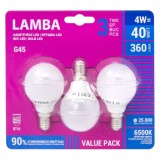 Set 3 becuri LED E14, G45, 4W, lumină albă rece 6500K, CMCLASS