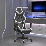 Cumpara ieftin Scaun de gaming masaj/suport picioare alb/negru piele eco