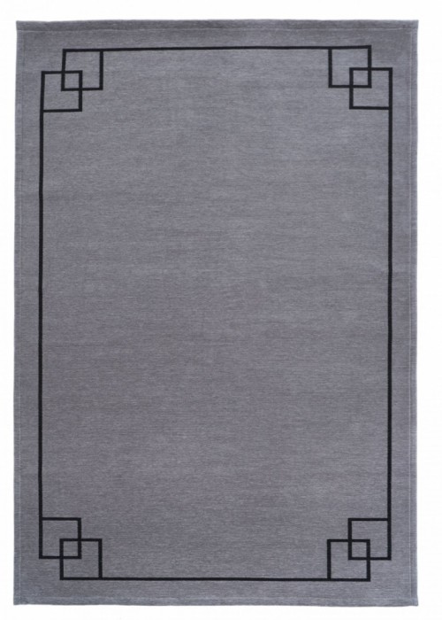 Covor Premium Model DYWAN SOHO GRAY, Gri, Negru, Marime 160 x 230 cm, Tesatura Plata, Poliester, Bumbac, Antiderapant, Antialergic, Living, Dormitor,