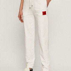 HUGO pantaloni femei, culoarea alb, material uni 50455983