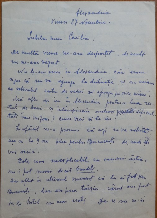Scrisoare S. Luchian catre Cecilia Vasilescu, transcrisa olograf de Laura Cocea