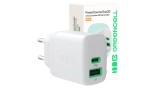 &Icirc;ncărcător Greencell PowerSource Duo30, adaptor de alimentare alb USB/USB-C, sursă de alimentare de 30 W