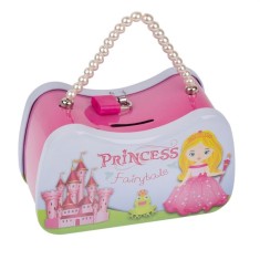 Pusculita FairyTale pentru copii, model in forma de geanta, Metalica, Roz/Albastru deschis, 17x9x9 cm foto