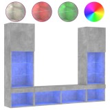 Cumpara ieftin Unitati TV de perete cu LED-uri 5 piese gri beton lemn compozit
