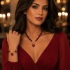 Set Colier si Bratara Perle Artificiale Roxana - Auriu si Rosu - Aliaj Zinc