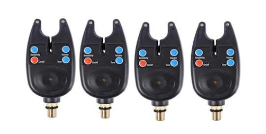 Set 4 senzori-avertizori pescutit, semnal sonor,negru cu baterii incluse