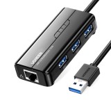 ADAPTOR RETEA Ugreen, &quot;20265&quot; extern, USB 3.0 (T) la port Gigabit RJ-45, porturi USB: USB 3.0 x 3, LED, negru &quot;20265&quot; (timbru verde 0.18 lei) - 695730