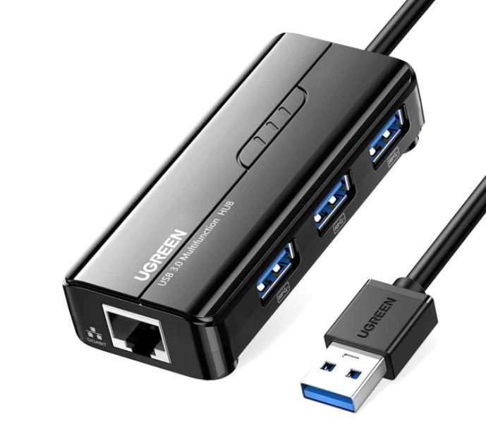 ADAPTOR RETEA Ugreen, &quot;20265&quot; extern, USB 3.0 (T) la port Gigabit RJ-45, porturi USB: USB 3.0 x 3, LED, negru &quot;20265&quot; (timbru verde 0.18 lei) - 695730