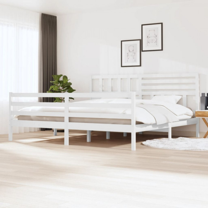 Cadru de pat Super King 6FT, alb, 180x200 cm, lemn masiv GartenMobel Dekor