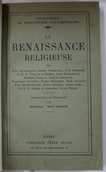 LA RENAISSANCE RELIGIEUSE par PAUL ARCHAMBAULT ...JULIEN WEILL , 1928