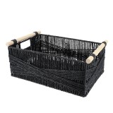 Coș Depozitare H&acirc;rtie / Metal / Lemn 39X27X15,5 Cm Negru | Organizatoare Baie