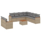 Cumpara ieftin Set canapele de gradina cu perne, 10 piese, bej, poliratan