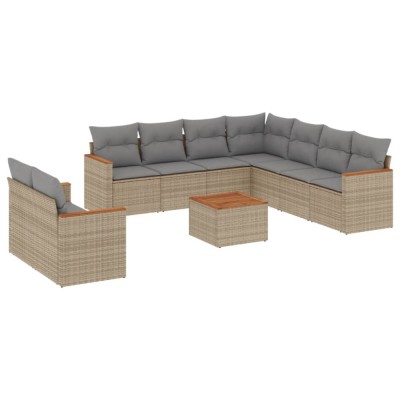 Set canapele de gradina, 10 piese, cu perne, bej, poliratan foto