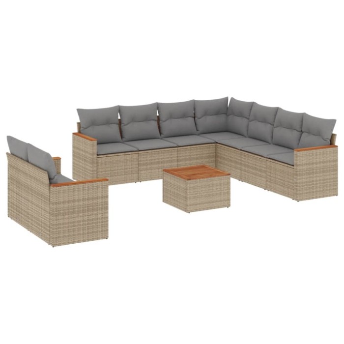 Set canapele de gradina, 10 piese, cu perne, bej, poliratan
