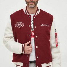 Alpha Industries geaca bomber Varsity Air Force Jacket barbati, culoarea bordo, de tranzitie