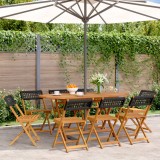 Set 8 Scaune Gradina Pliabile Gossi, Poliratan &amp; Lemn, Negru, Exterior, Rezistente Intemperii, 41x52.5x80 cm, Max 110kg