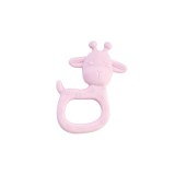Jucarie senzoriala pentru dentitie din silicon, Giraffe Party - Rose