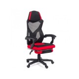 Scaun OFF 304, ergonomic, mesh, mecanism de balans, suport picioare retractabil, 110 kg, negru/rosu
