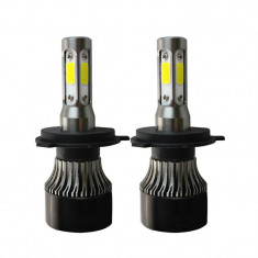 Set 2 LED-uri Auto Techstar® S4, H4, 40w, 4000 Lumeni, 6500K, AUTO, 12-24 Volti, COB, Canbus, Radiator Aluminiu