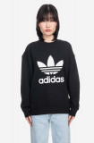 Adidas Originals hanorac de bumbac Trefoil Crew femei, culoarea negru, cu glugă, cu imprimeu IB7431-black