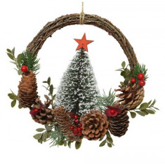 Decoratiune Craciun - coronita cu conuri de brad - Wreath Twig | Kaemingk