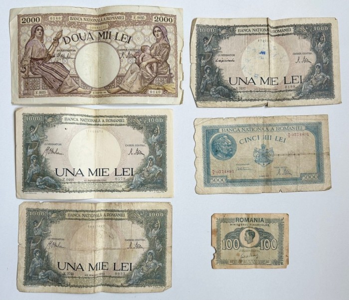 Lot 6 Bancnote circulate Romania in al Doilea Război Mondial 1941 1945