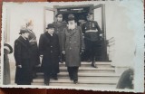 Fotografie tip carte postala, grup de barbati, in centru, cu barba, Nicolae Iorga, perioada interbelica