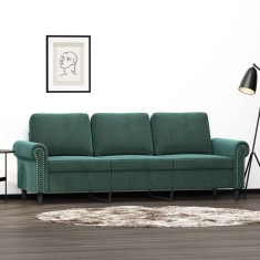 vidaXL Canapea cu 3 locuri, verde &icirc;nchis, 180 cm, catifea