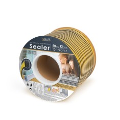 Banda adeziva pentru ferestre/usi Delight, 50 m x 12 mm, cauciuc, profil D, Negru
