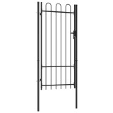 Poartă de gard, o ușă, cu v&acirc;rf arcuit, negru, 1 x 2 m, oțel