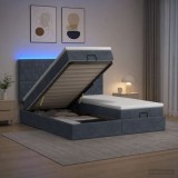 Cumpara ieftin Pat Ottoman cu Saltea si LED Gri inchis 180 x 200 cm Catifea