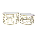 Cumpara ieftin Set 2 masute de cafea cu oglinda Geometric Gold