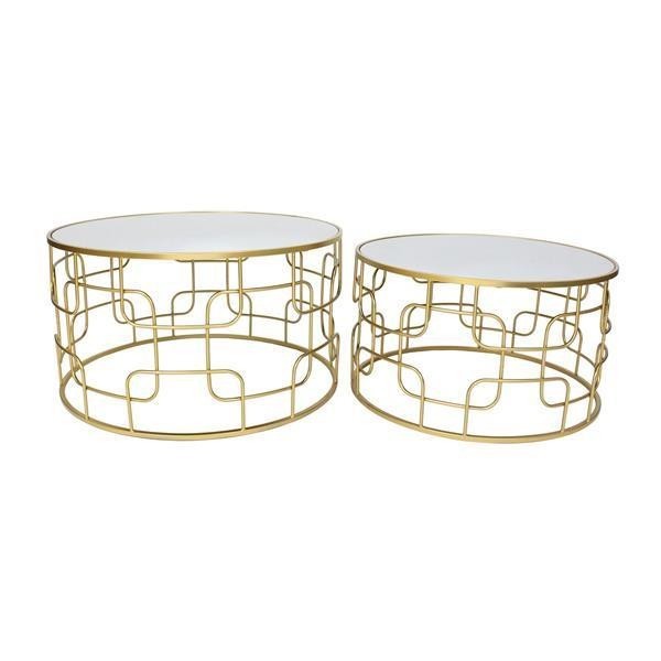 Set 2 masute de cafea cu oglinda Geometric Gold