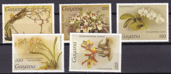 Guyana 1986 flori orhidee MI 1548-1552 seria 7 MNH