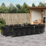 Set mobilier de grădină cu perne, 17 piese, negru, poliratan