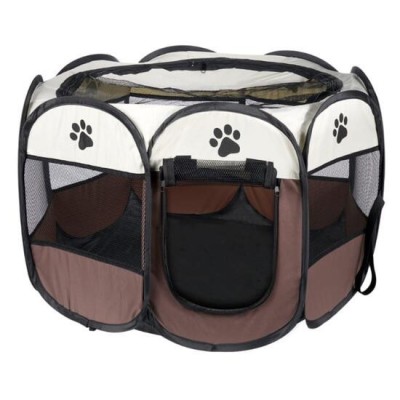 Tarc pentru animale de companie, Artool, textil, pliabil, acoperis detasabil, maro si bej, 74x74x43 cm GartenVIP DiyLine foto