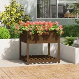 Cumpara ieftin Jardinieră cu raft, maro miere, 82,5x82,5x81 cm, lemn masiv pin