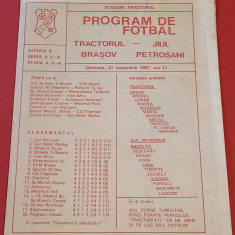 Program meci fotbal "TRACTORUL" BRASOV - JIUL PETROSANI (27.09.1987)