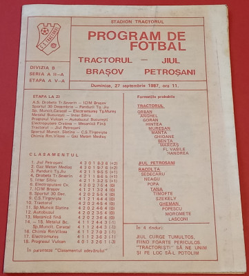 Program meci fotbal &amp;quot;TRACTORUL&amp;quot; BRASOV - JIUL PETROSANI (27.09.1987) foto