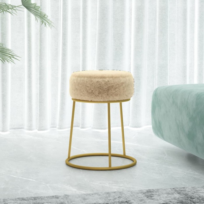 Taburet rotund, crem, pluş