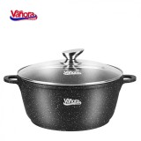 Semioala Aluminiu Turnat Vanora Home Classic 28cm 7.6L, Interior Ceramic Marmorat, Capac Sticla