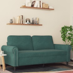 vidaXL Canapea cu 2 locuri, verde &icirc;nchis, 140 cm, catifea