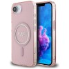 Husa iPhone 16e originala Guess IML Glitter Circle MagSafe, roz, GUHMPSE4HFGEREP
