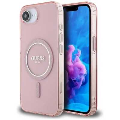 Husa iPhone 16e originala Guess IML Glitter Circle MagSafe, roz, GUHMPSE4HFGEREP foto