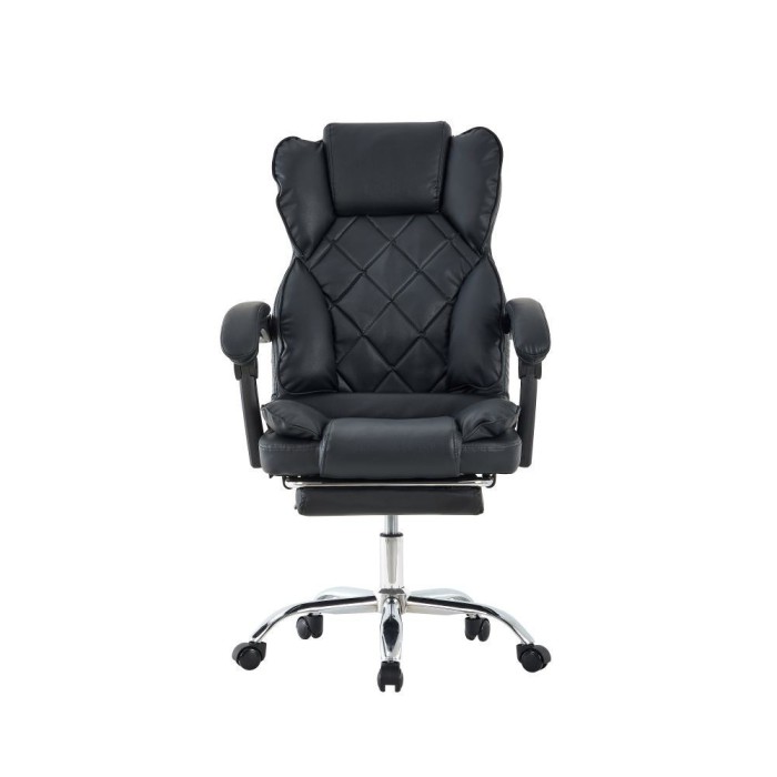 Scaun directorial, suport picioare, spatar rabatabil, pivotant la 360 grade, cotiere buretate, piele ecologica, negru