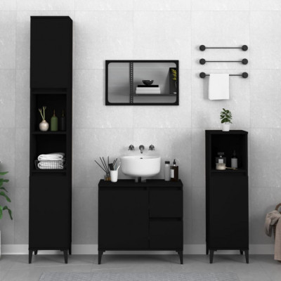 vidaXL Set dulapuri de baie, 3 piese, negru, lemn prelucrat foto