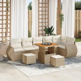 Set 9 Piese Canapea Grădină cu Perne Bej Ratan Poli Acacia