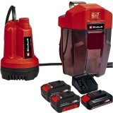Einhell GE-SP 18 Li PXC + Starter Kit + Twinpack - Pompa pentru apa curata 0.8 bar 4 m + Set 1 acumulator si incarcator Li-Ion 18 V 2.5 Ah + Set 2 acu